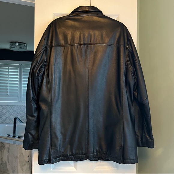 Black Leather Kenneth Cole Lined Coat Mens Size Large - Picture 6 of 15